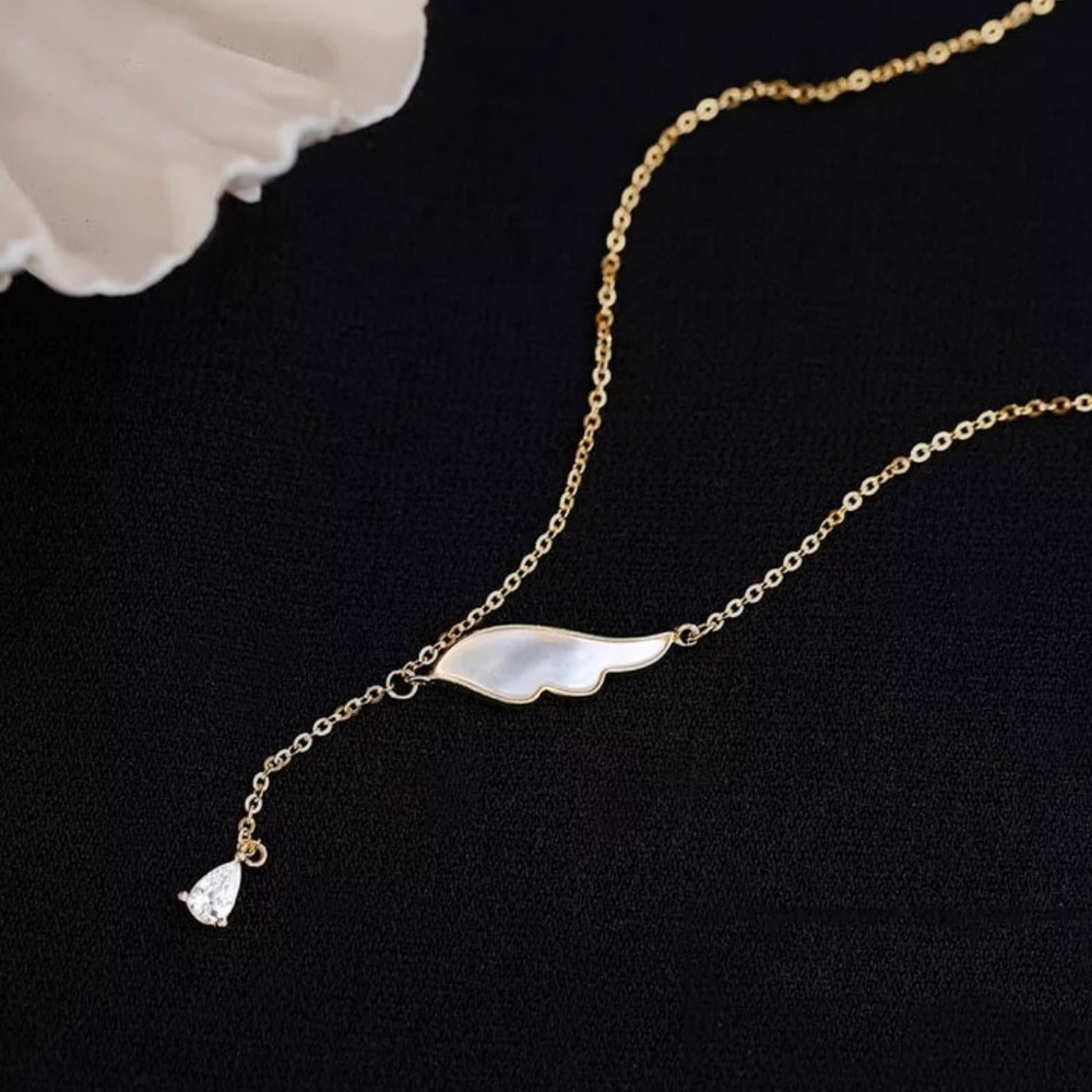 CZ Gold Angel Wing Necklace - Picture 2 of 4